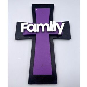 Wooden Purple "Family" Christian Wall Cross Decor Wood Wall Cross Hanging‎ 13"